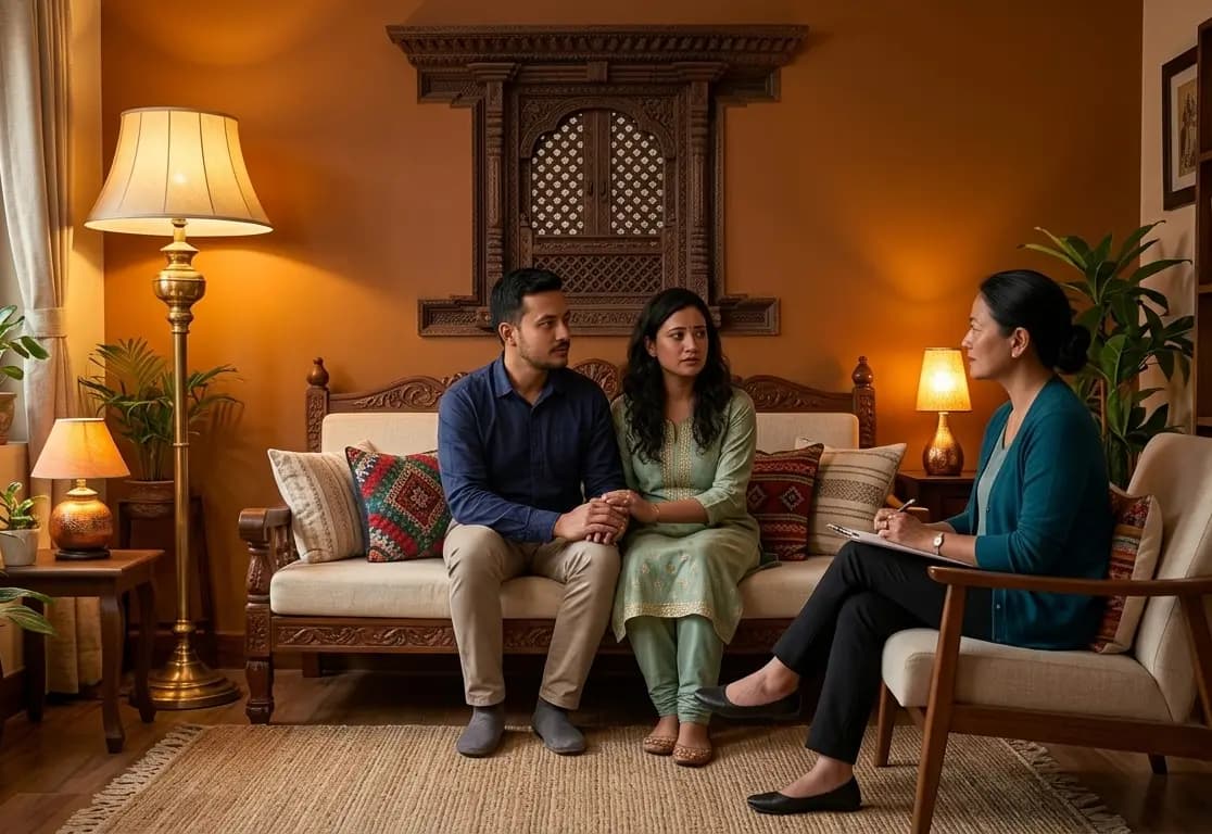 A couple in a supportive therapy session working on communication