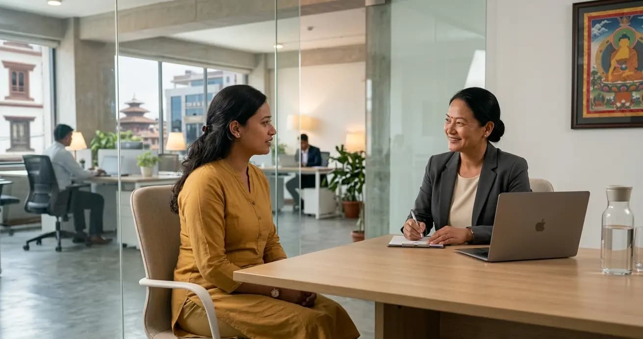 A professional workplace environment representing employee assistance support in Nepal