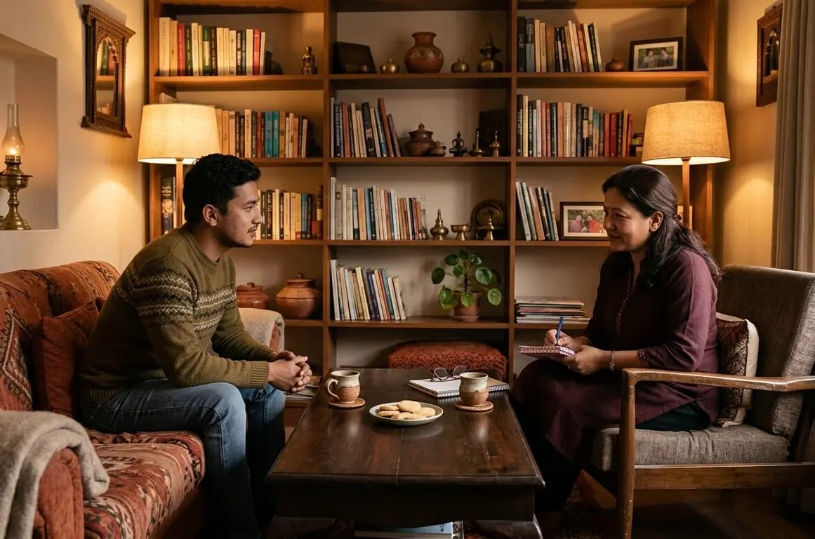 A one-on-one therapy session in a calm professional setting