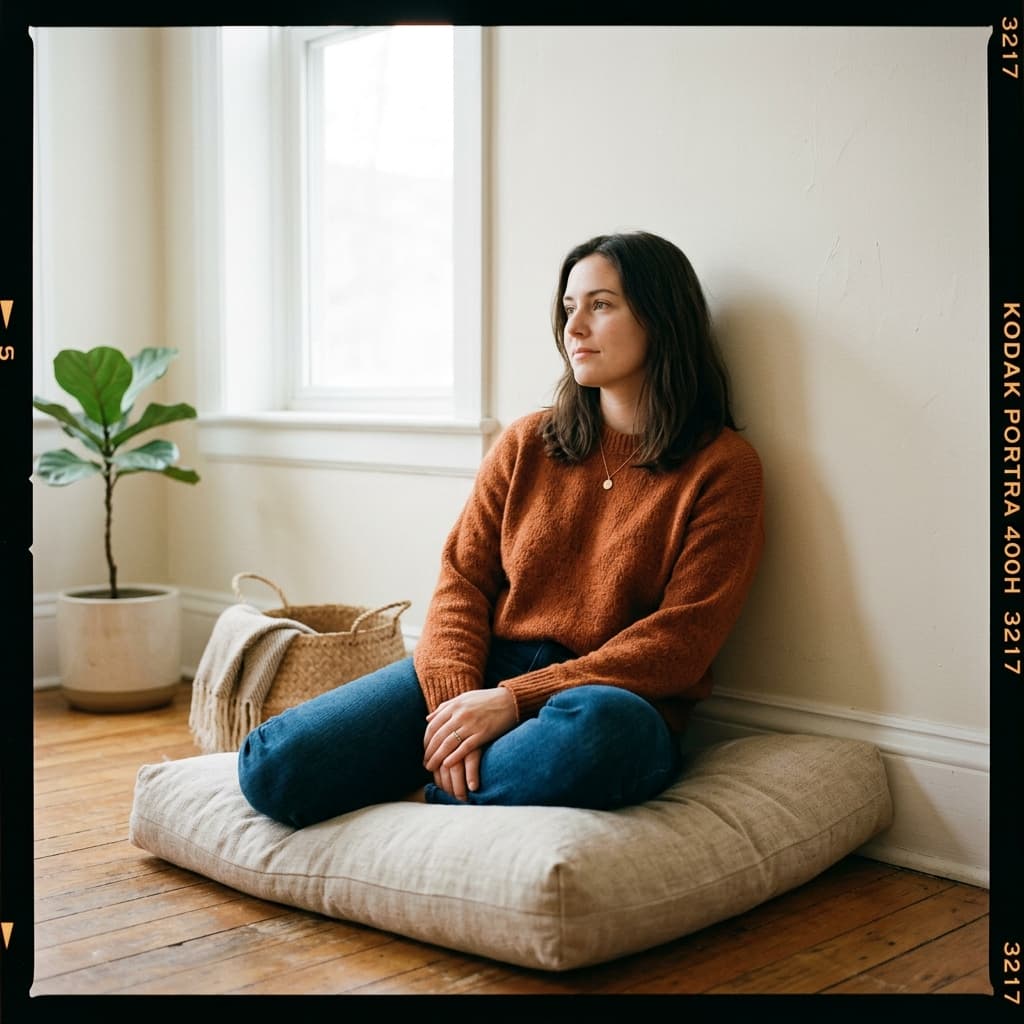 Calm individual achieving emotional balance through mindfulness meditation therapy