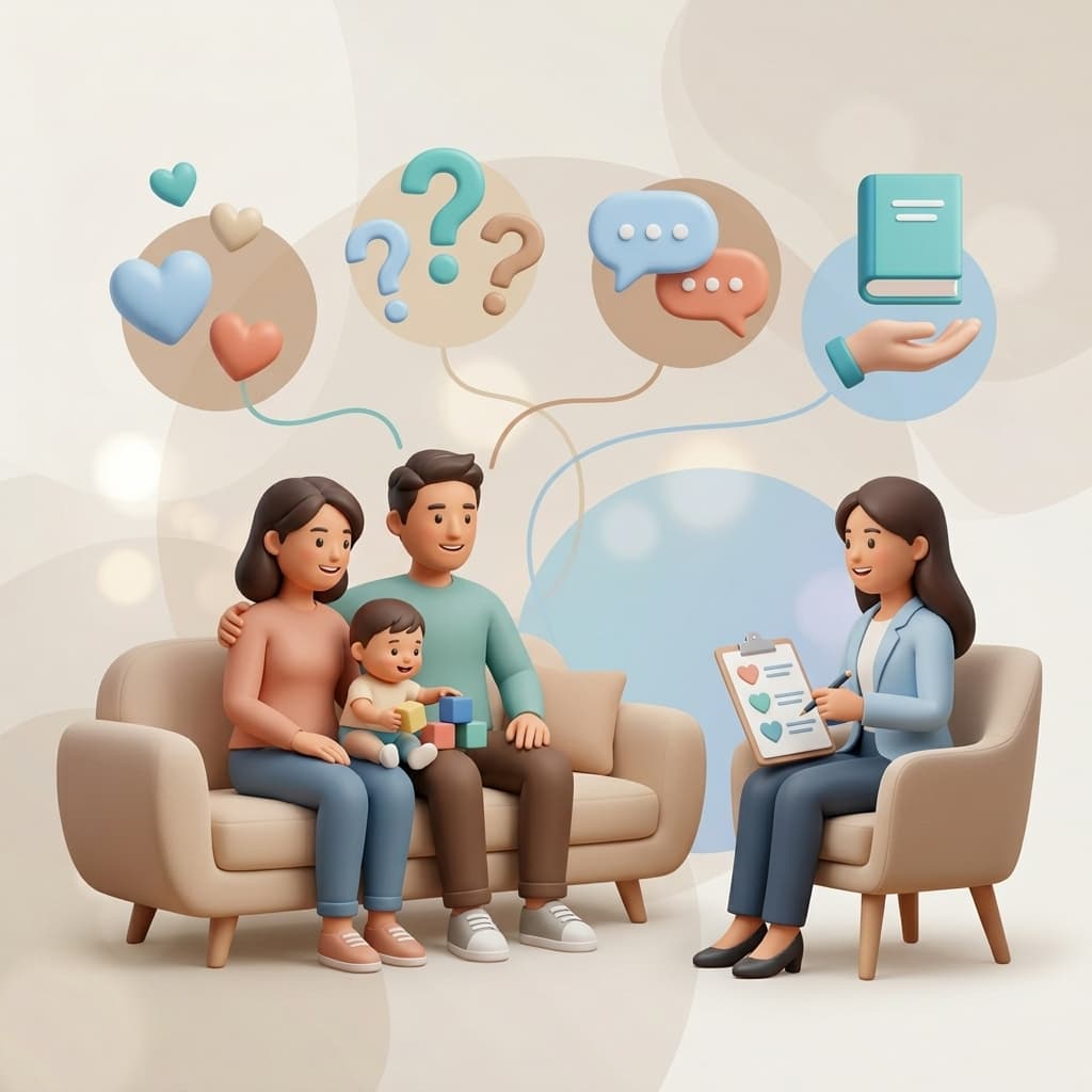 Parents receiving guidance and support to help their child's mental health progress
